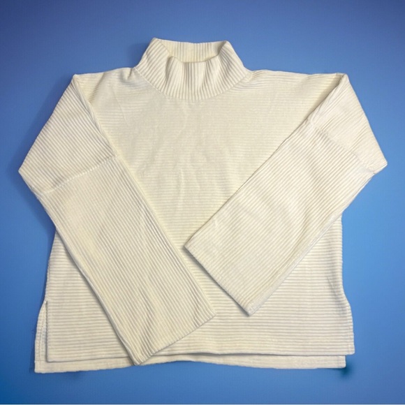 Madewell super soft ribbed mock turtleneck with wide sleeves. Warm and stylish. - Picture 1 of 9